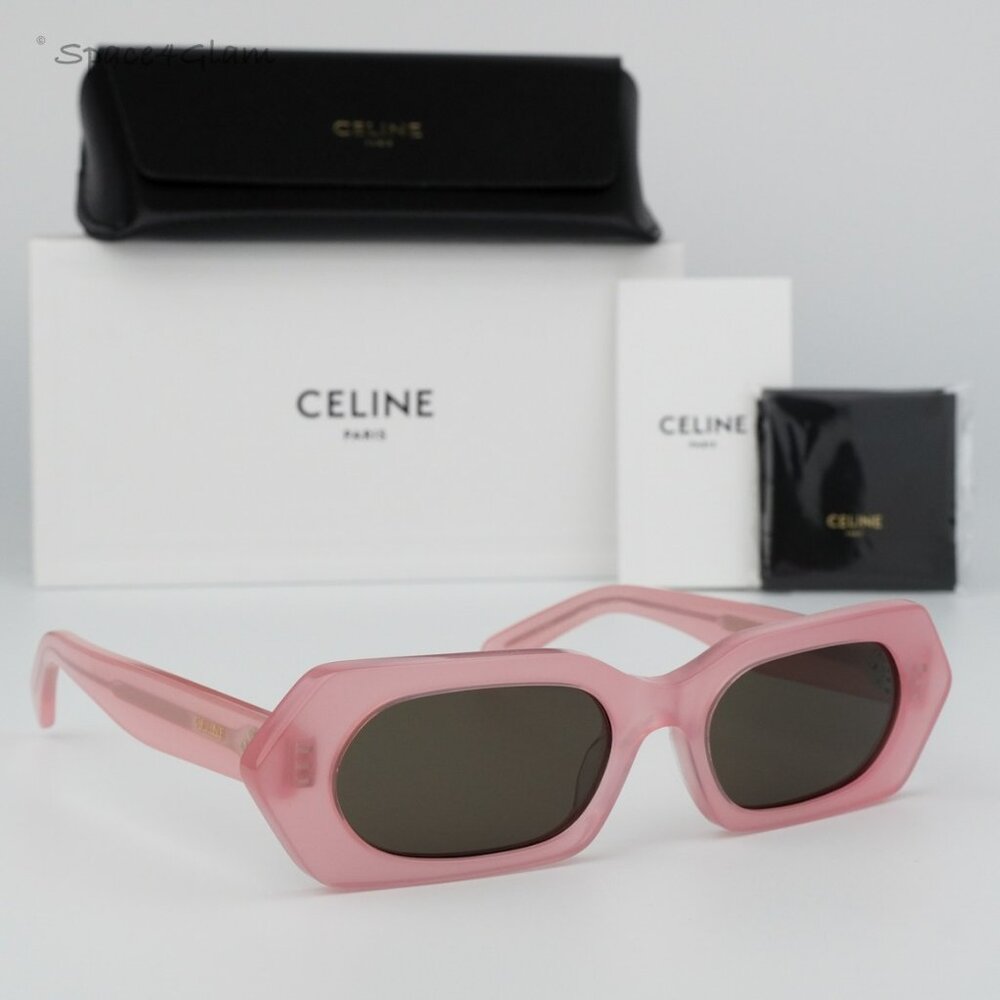 BRAND NEW Celine CL40243I 72J Shiny Opal Pink Brown  Rectangle Women Sunglasses - Picture 3 of 8